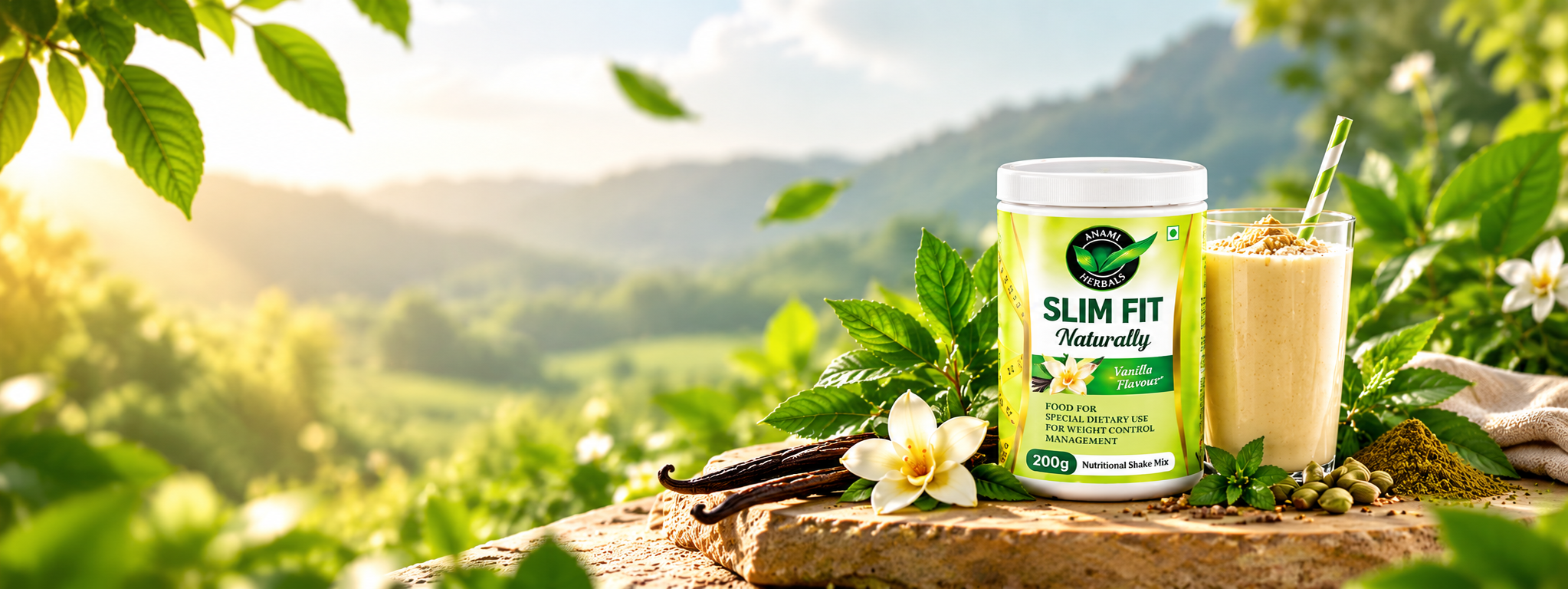 vanilla herbal shake in nature